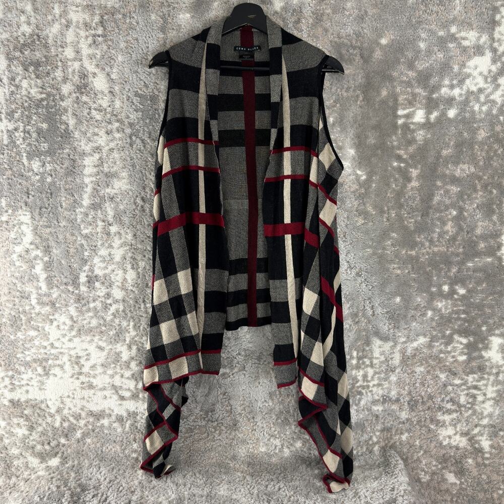 Como Black Plus Size 2X Plaid Open‎ Front Cardigan Sweater Sleeveless Casual